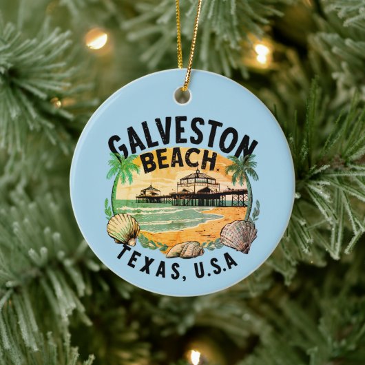 Galveston Beach Retro Vignette Keramisch Ornament (Boom)