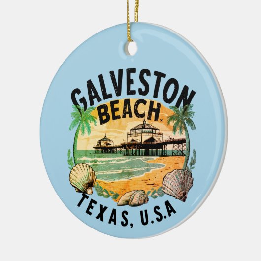 Galveston Beach Retro Vignette Keramisch Ornament (Links)