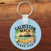 Galveston Beach Retro Vignette  Sleutelhanger (Voorkant)