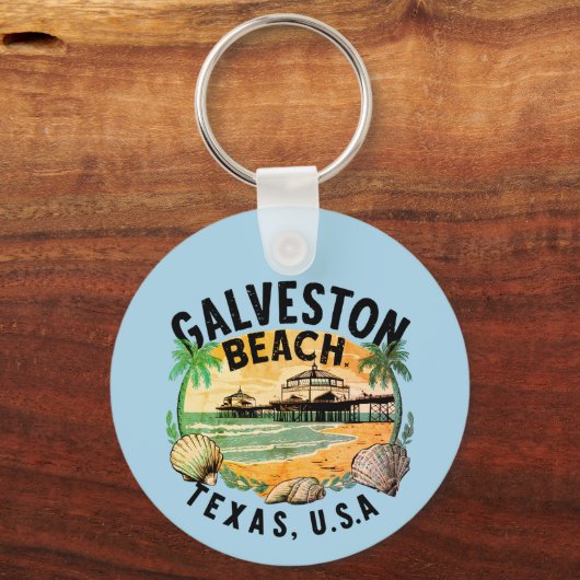 Galveston Beach Retro Vignette  Sleutelhanger (Voorkant)