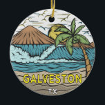 Galveston Beach Texas  Keramisch Ornament<br><div class="desc">Galveston Beach hand getekende illustratie met bergen en golven op de achtergrond. Ideaal voor iedereen die graag Galveston Beach bezoekt.</div>