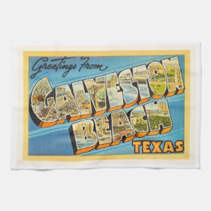 Galveston Beach Texas TX Vintage Travel Souvenir Theedoek