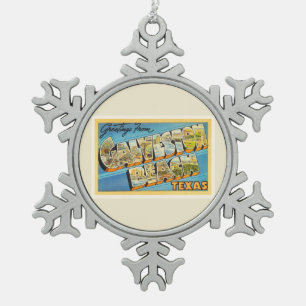 Galveston Beach Texas TX Vintage Travel Souvenir Tin Sneeuwvlok Ornament