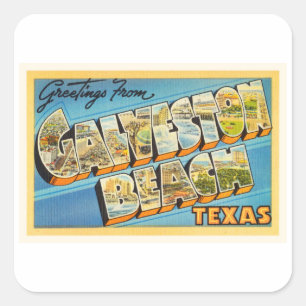 Galveston Beach Texas TX Vintage Travel Souvenir Vierkante Sticker