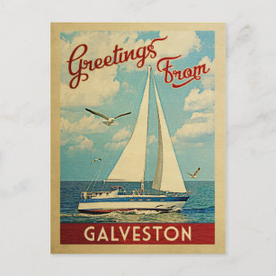 Galveston Briefkaart Sailboot Vintage Travel Texas