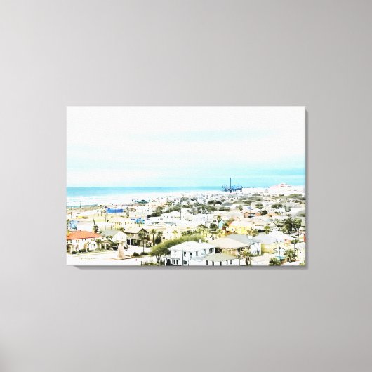 Galveston Coast, strand en stad uitzicht Canvas Afdruk (Voorkant)