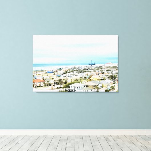 Galveston Coast, strand en stad uitzicht Canvas Afdruk (Insitu (Houten vloer))