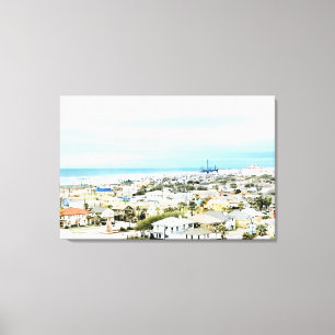 Galveston-kust, strand en stadsgezicht canvas afdruk
