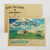 Galveston Save the Date Texas Surfing Aankondigingskaart (Voorkant / Achterkant)