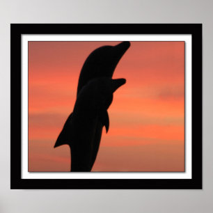 Galveston Seawall Beach Dolphin Statue at Sunrise Poster