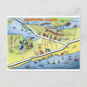 Galveston Texas Cartoon Map Briefkaart