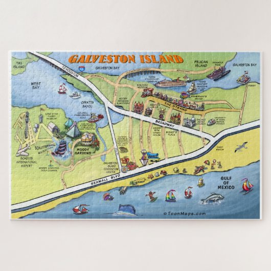 Galveston Texas Cartoon Map Legpuzzel (Horizontaal)