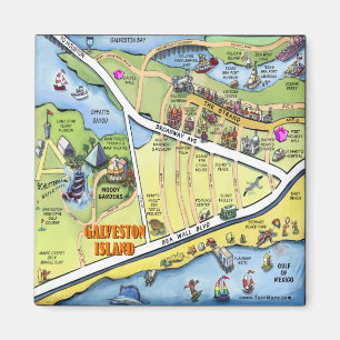 Galveston Texas Cartoon Map Magneet