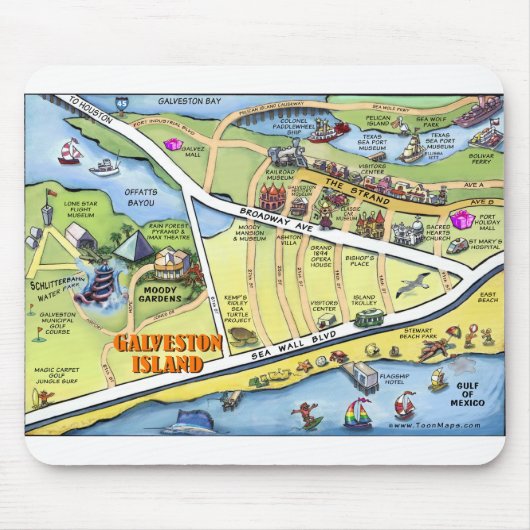 Galveston Texas Cartoon Map Muismat (Voorkant)
