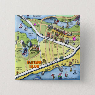 Galveston Texas Cartoon Map Vierkante Button 5,1 Cm