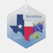 Galveston Texas, Outline & Bluebonnets Ornament (Voorkant)