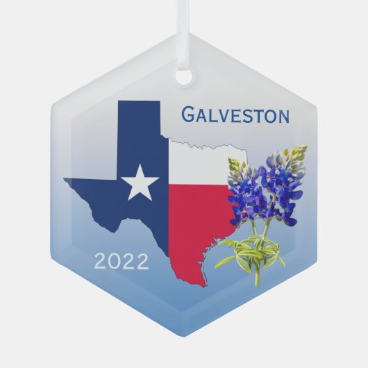 Galveston Texas, Outline & Bluebonnets Ornament (Voorkant)