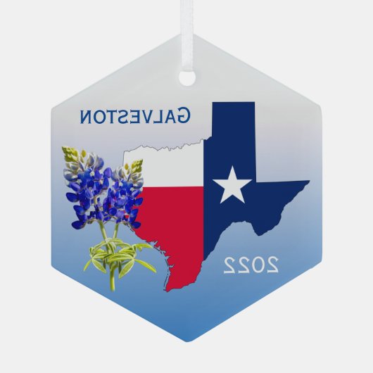 Galveston Texas, Outline & Bluebonnets Ornament (Achterkant)
