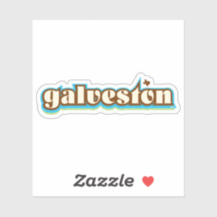 Galveston, Texas - retro, blauw, groen, bruin Sticker