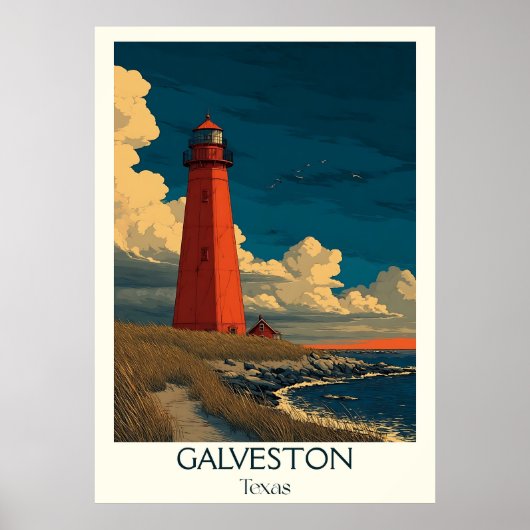 Galveston Texas Vuurtoren Kust Poster (Voorkant)