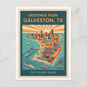 Galveston TX Eiland Oase Retro Reizen Briefkaart
