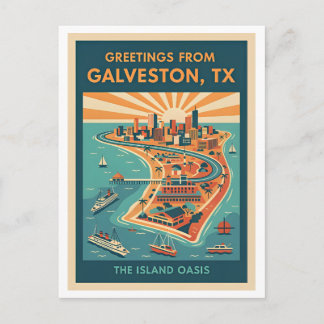 Galveston TX Eiland Oase Retro Reizen Briefkaart