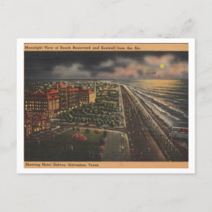 Galveston TX, Moonlight Uitzicht 1952,  Briefkaart
