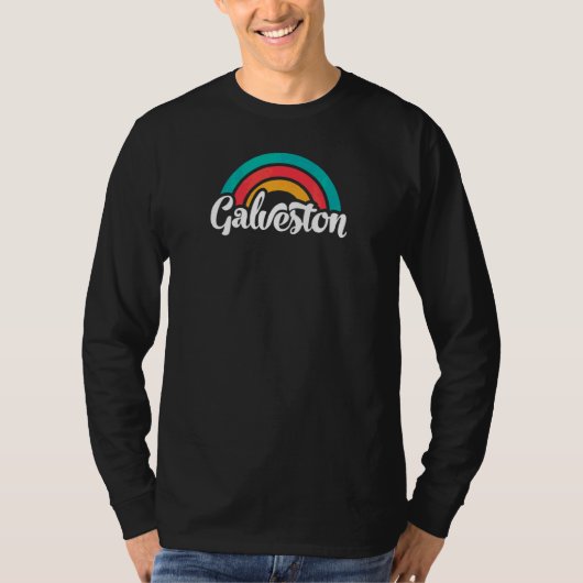GALVESTON TX Script Met Regenboog 5 T-shirt (Voorkant)