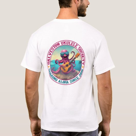 Galveston Ukulele Mannen T-shirt Ronde Octopus Ter (Achterkant)