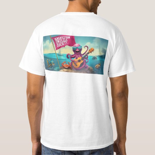 Galveston Ukulele Society GUS Mannen's Banner T-sh T-shirt (Achterkant)