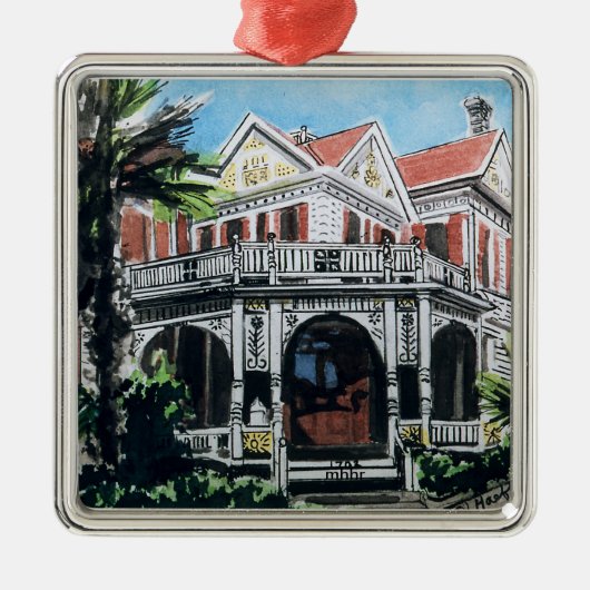 Galveston Waterverf, 1876 F. Beissner House Metalen Ornament (Voorkant)