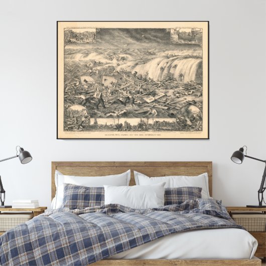 Galveston's Awful Calamity Gulf Tidal Wave (1900) Canvas Afdruk (Insitu (Slaapkamer))