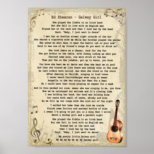 Galway Girl Song Lyric  Wall Art print (Voorkant)