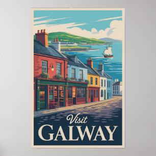 Galway Ierland Illustratie Reis Kunst Vintage Poster