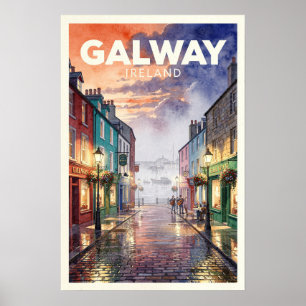 Galway Ierland Reis in Vintage Stijl Poster