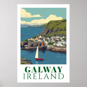 Galway Ierland Vintage Haven Reis Kunst Poster