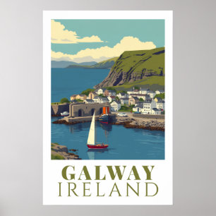 Galway Ierland Vintage Haven Reis Kunst Poster