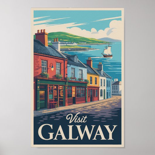 Galway Ireland Illustration Travel Art Vintage Poster (Voorkant)