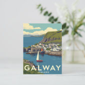 Galway Ireland Retro Travel Art Briefkaart (Staand voorkant)
