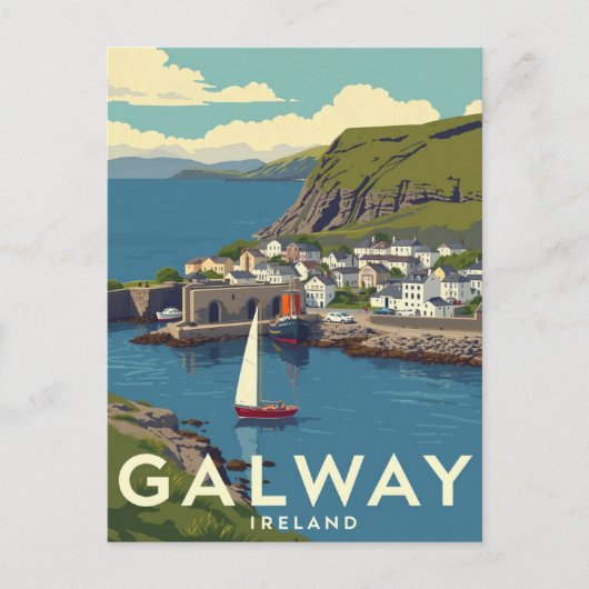Galway Ireland Retro Travel Art Briefkaart (Voorkant)