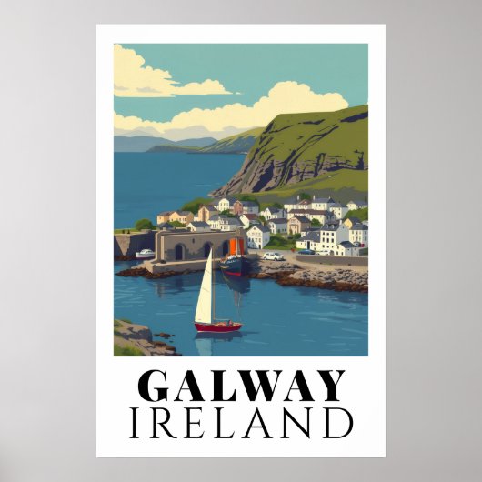 Galway Ireland Vintage Harbour Travel Art Poster (Voorkant)