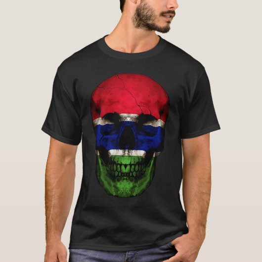 Gambia Flag Skull Gambian Roots Proud Patriotic T-shirt (Voorkant)