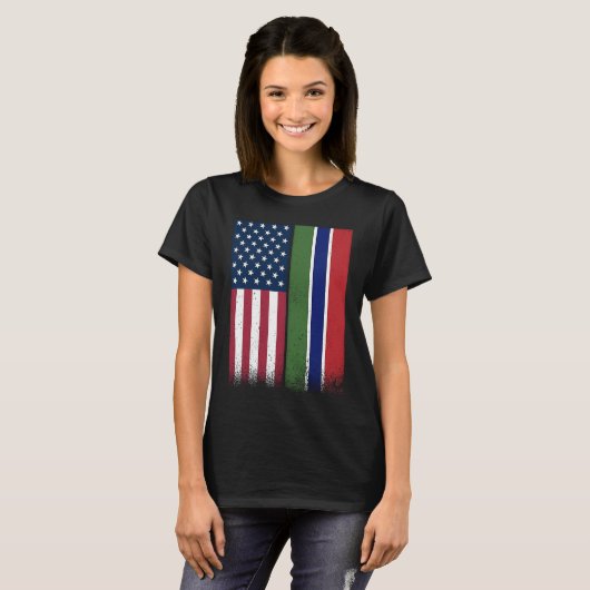 Gambia Gambia Amerikaanse vlaggen Proud Verenigde  T-shirt (Voorkant volledig)