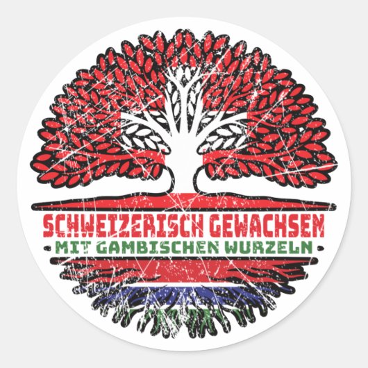 Gambia Gambisch Schweizer Schweiz Baum Wurzel Ronde Sticker (Voorkant)