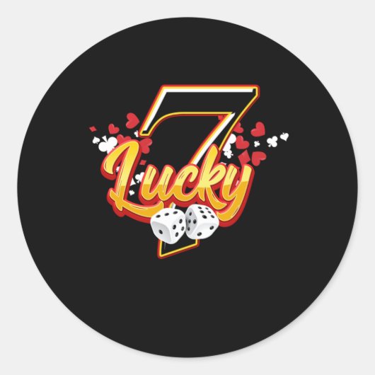 Gambler Casino Lucky 7 Seven Dice Game Gambling Ronde Sticker (Voorkant)