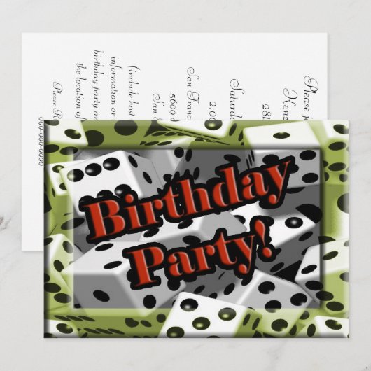 Gamblers Dice Birthday Party Invitation Kaart (Voorkant / Achterkant)