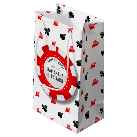 Gambler's kerstmonogrammed Poker Chip Klein Cadeauzakje (Achterkant Gekanteld)