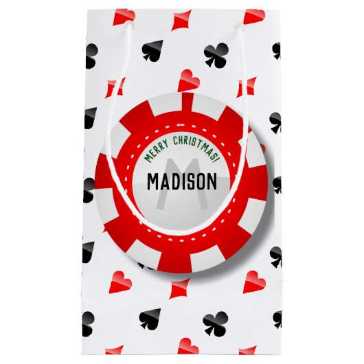 Gambler's kerstmonogrammed Poker Chip Klein Cadeauzakje (Voorkant)