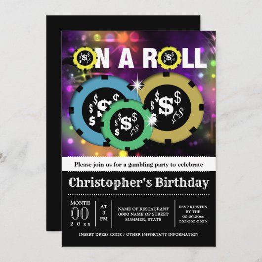 Gambling roulette chips vegas party disco kaart (Voorkant / Achterkant)