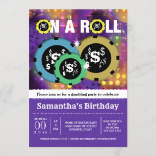 Gambling roulette chips vegas party paars kaart